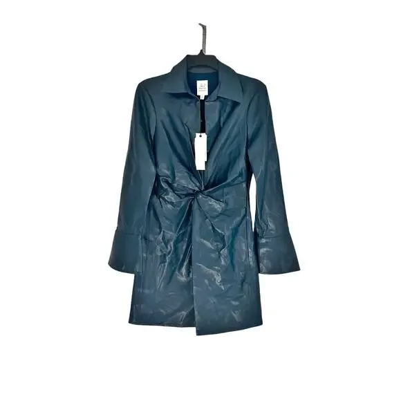 Cinq a Sept Mckenna Faux Leather Twist Mini Dress Long Sleeve Blue Size 4  NWT - www.rajagirimanappuram.com
